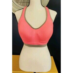 Victoria Secret VSX Sport Bra Coral Gray Trim Size 32C Stretch Under Wire Padded